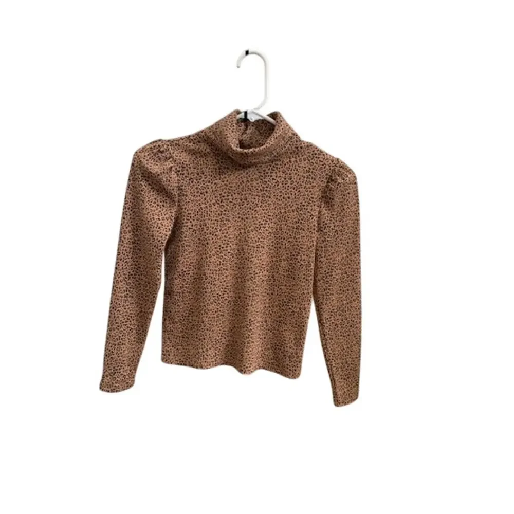 GAP-Kids-Short‎ Puff Sleeve-Mock Turtleneck-Leopard Print-Cotton Blend-Girls-L